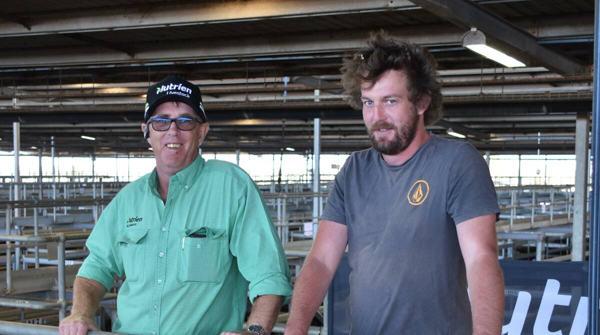 Looking over the offering before the sale were Nutrien Livestock commercial cattle manager Damian Halls (left) and Ben Mitchell, who was buying for Power Feedlot, Geraldton.
