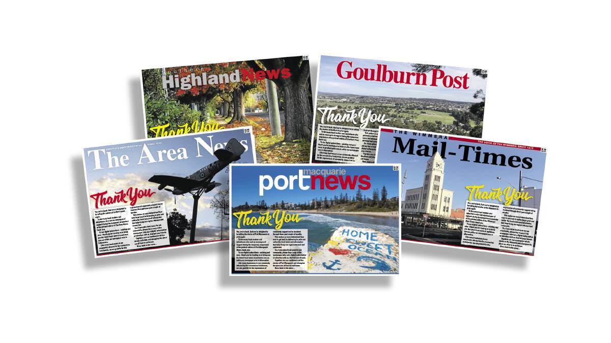 Dozens of ACM's non-daily newspapers, including The Area News, Goulburn Post, Southern Highland News, Wimmera Mail Times and Port Macquarie News, returned in printed form in July after production was temporarily suspensed due to COVID-19.